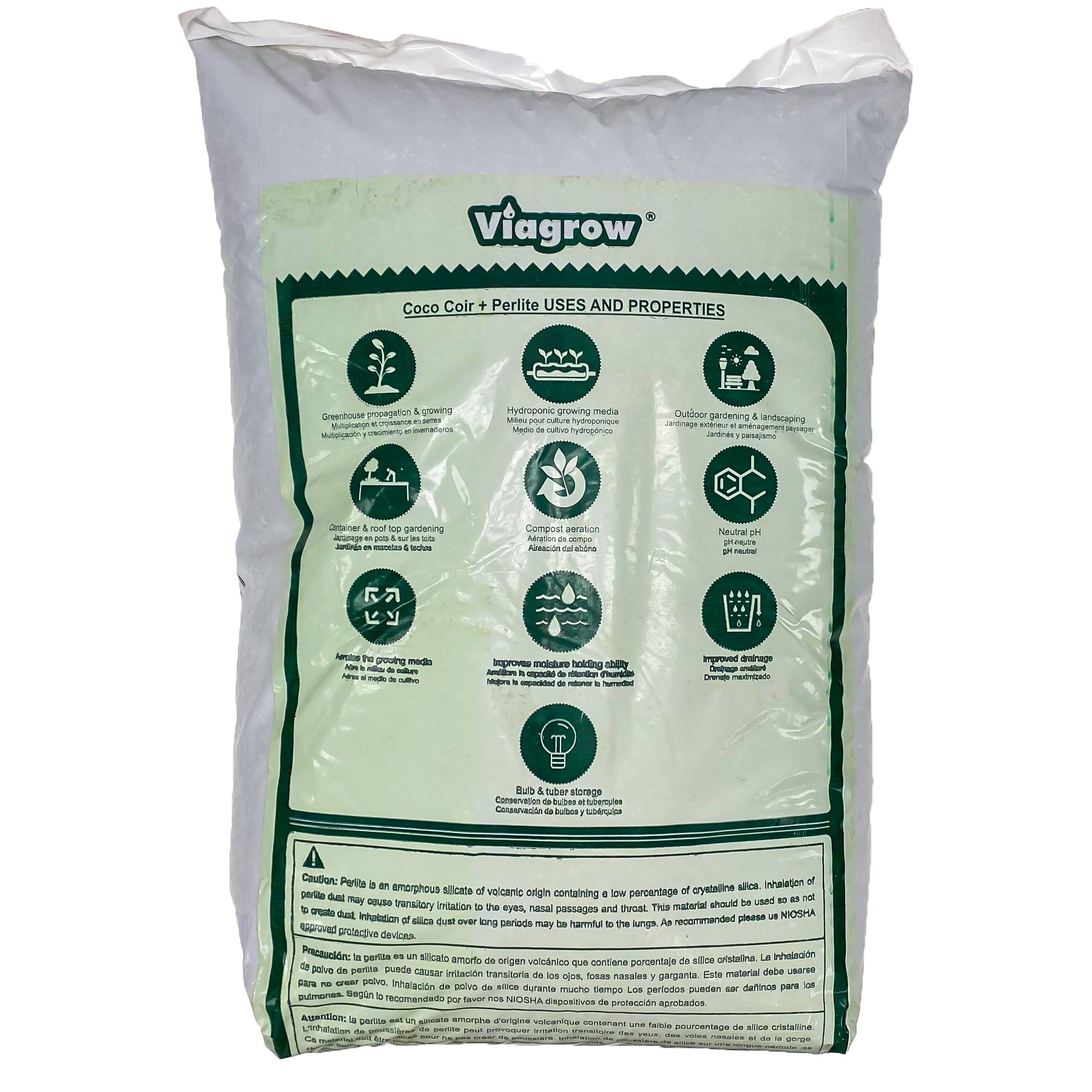Viagrow Coco Coir Plus Perlite, Premium Grow Media, 70% Coir 30% Perlite, Resists Compaction, Indoor and Outdoor Gardening 50liter / 53 quarts / 1.7 cubic ft / 13.3 gal / 12KGS, Pallet of 72 Bags