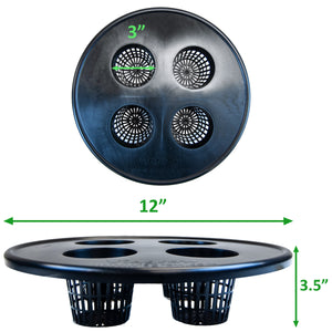 Viagrow Net Pot, 4 inch Mesh Bucket Lid, 3 in. Net Pot Sites x 4, Perfect for 5 Gallon and 3.5 Gallon Buckets (5 Packs, Case of 12, Total of 60 Lids)