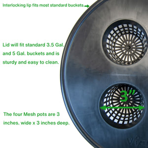 Viagrow Net Pot, 4 inch Mesh Bucket Lid, 3 in. Net Pot Sites x 4 (5 Pack), Perfect for 5 Gallon and 3.5 Gallon Buckets