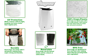 Viagrow Grow Bags Thick Plastic Grow Bags for Potting, Seedlings, Rootings, 20 Gallon 10 Pack, Black Interior and White Exterior