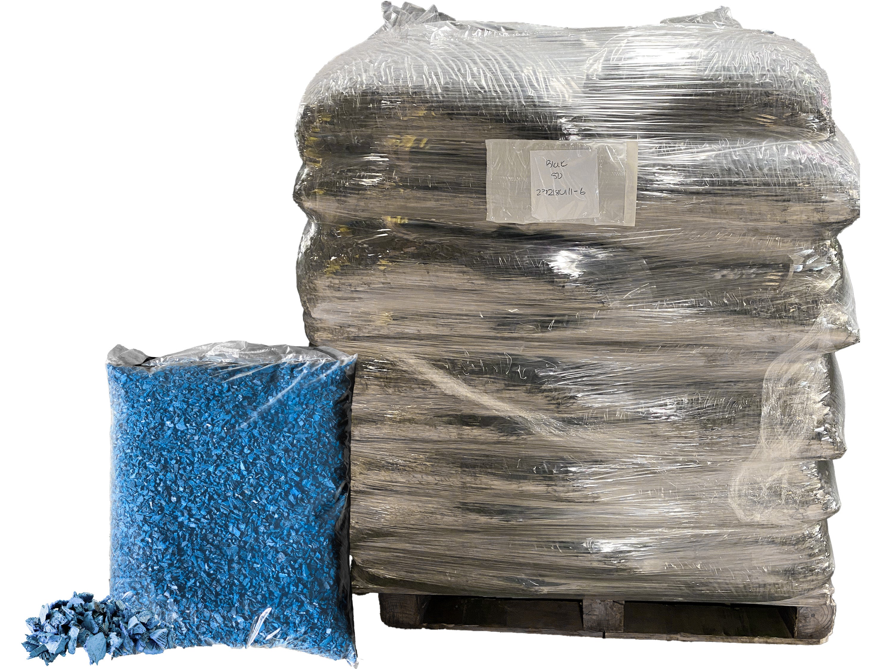 Viagrow Blue Rubber Playground & Landscape Mulch, 75 cf pallet / 50 bags 1.5cf each / 2.77 Cubic Yards / 2000lbs