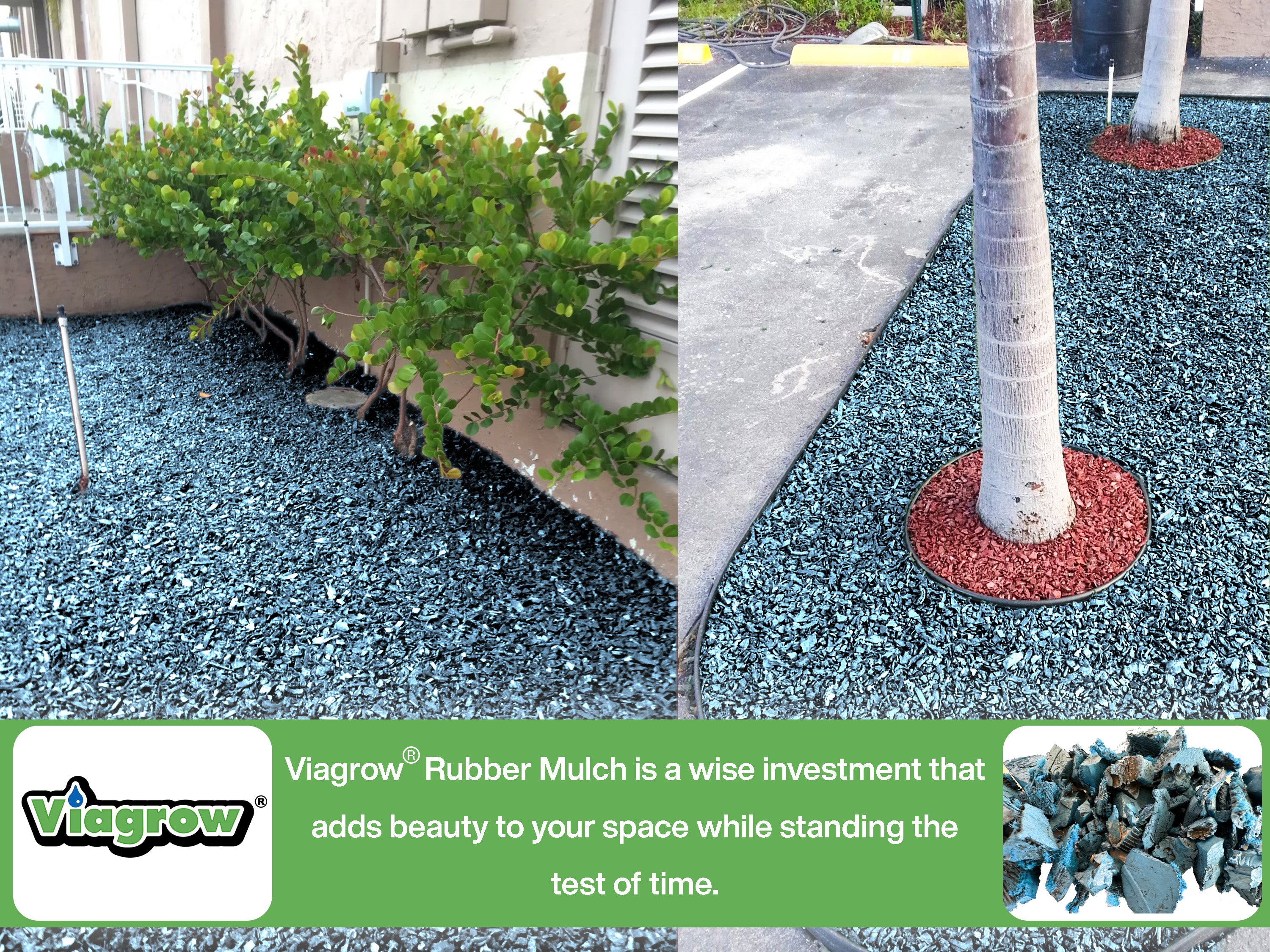 Viagrow Blue Rubber Playground & Landscape Mulch, 75 cf pallet / 50 bags 1.5cf each / 2.77 Cubic Yards / 2000lbs