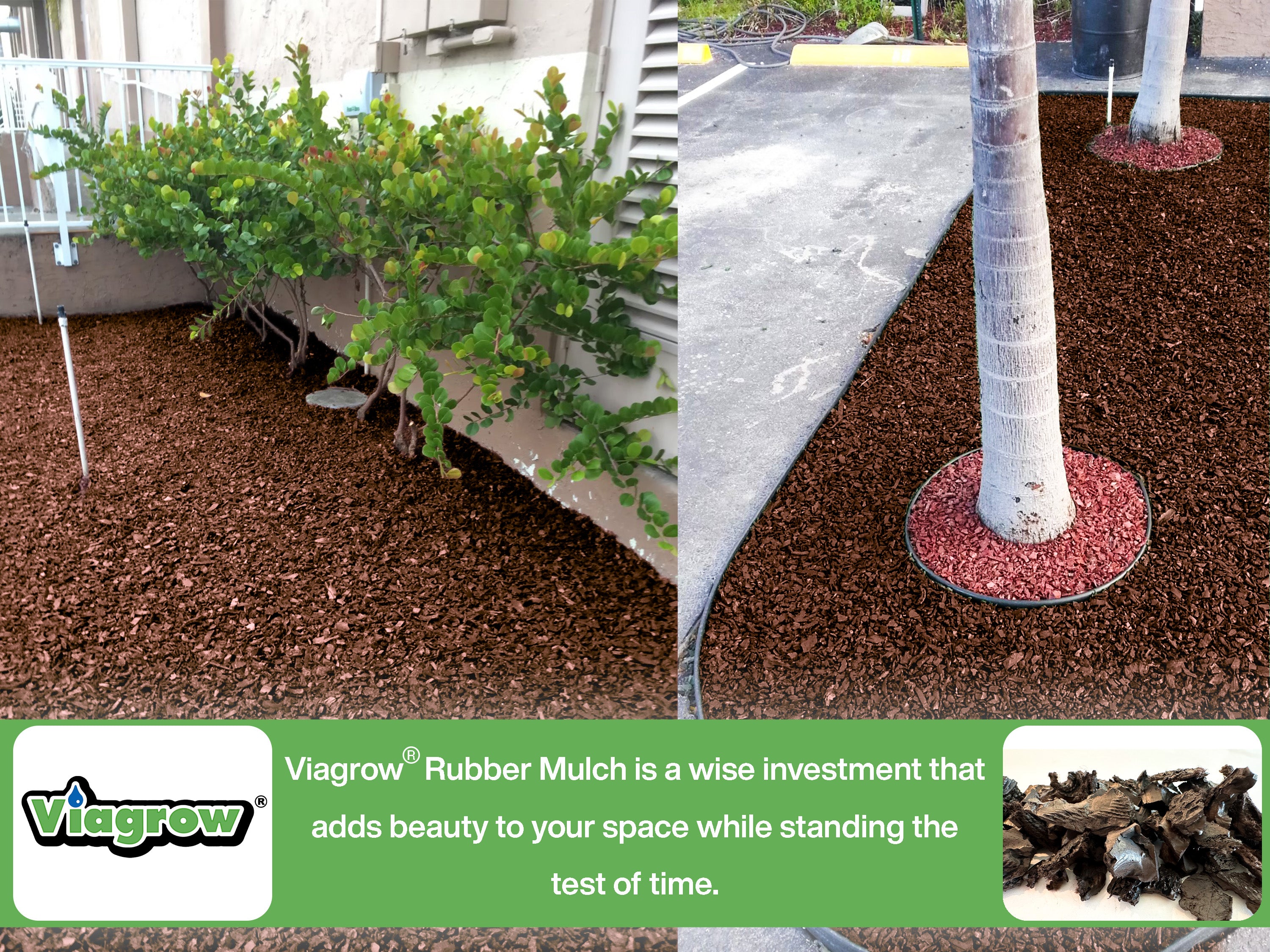 Viagrow Brown Rubber Playground & Landscape Mulch, 75 cf pallet / 50 bags 1.5cf each / 2.77 Cubic Yards / 2000lbs