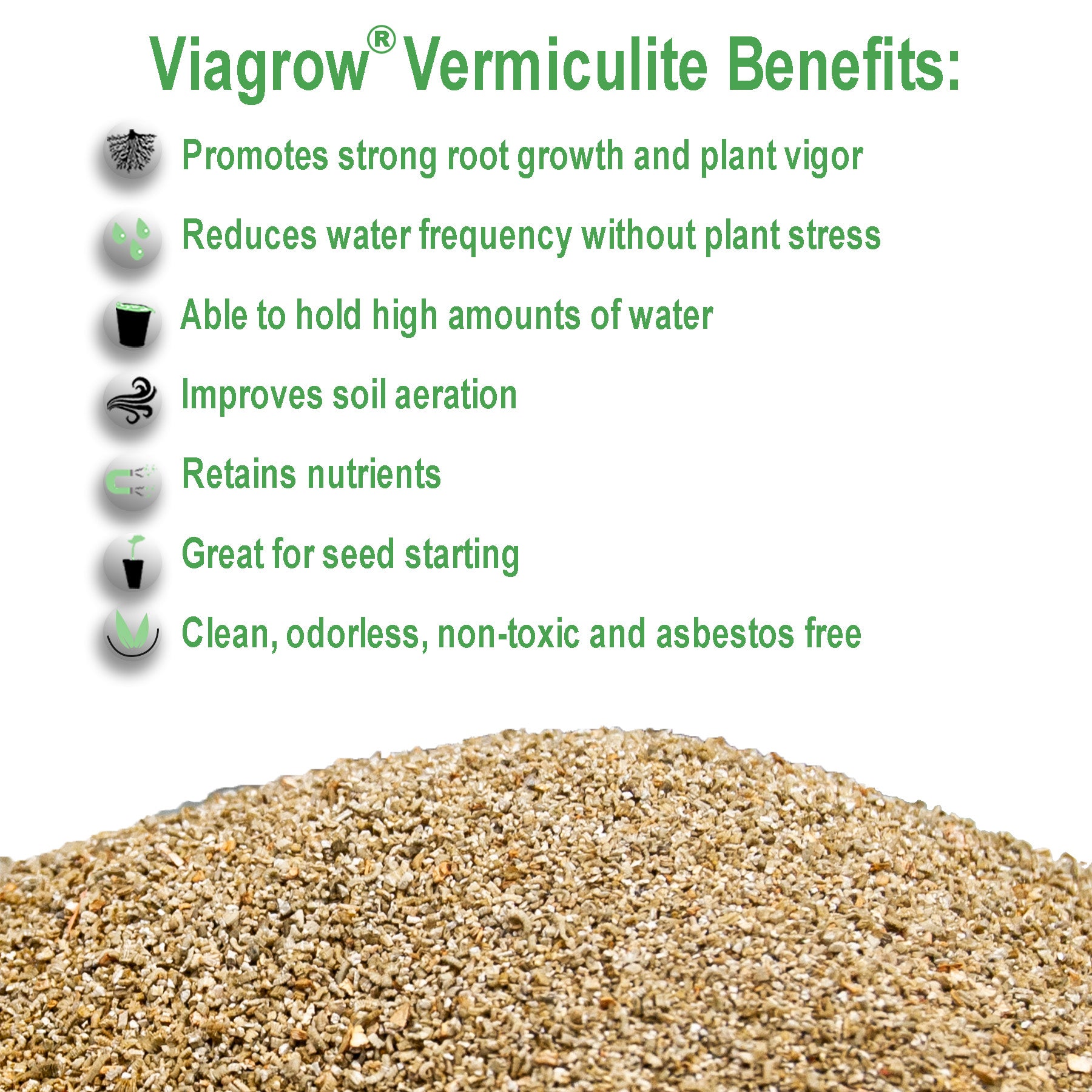Vermiculita hortícola Viagrow, 29,9 cuartos / 1 pie cúbico / 7,5 galones / 28,25 litros, paleta de 80