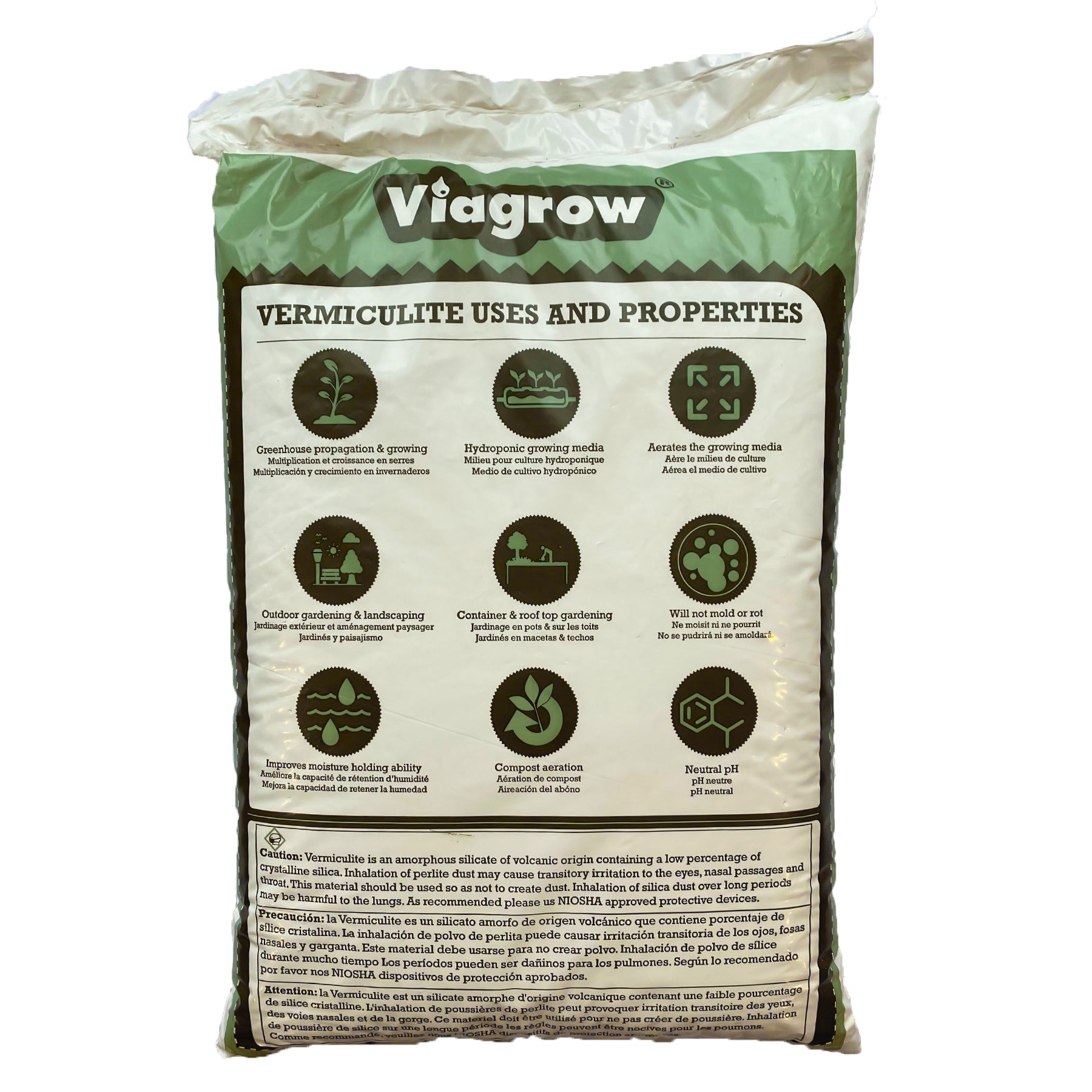 Vermiculite horticole Viagrow, 29,9 pintes / 1 pi cube / 7,5 gallons / 28,25 litres, palette de 80