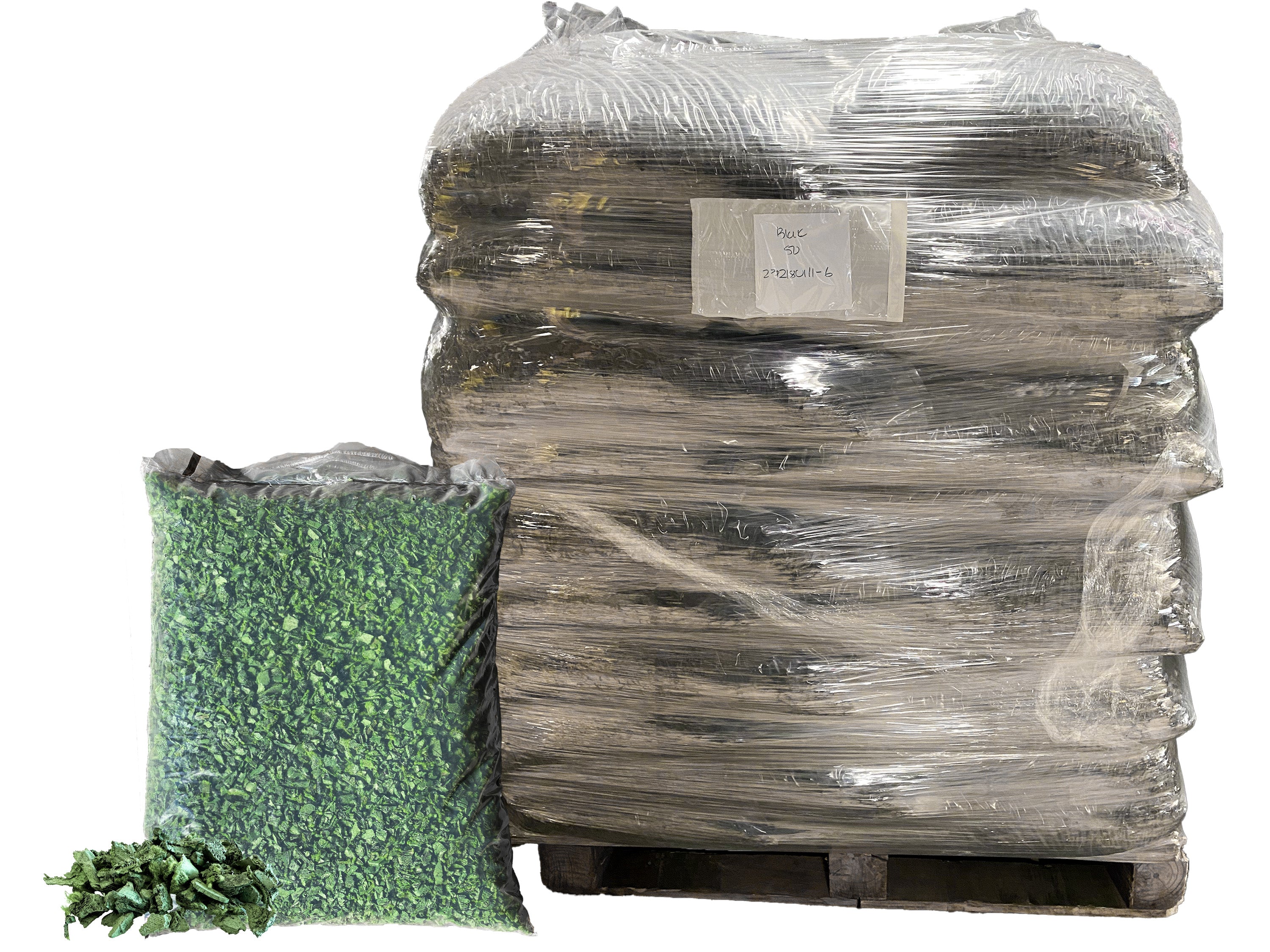 Viagrow Green Rubber Playground & Landscape Mulch, 75 cf pallet / 50 bags 1.5cf each / 2.77 Cubic Yards / 2000lbs