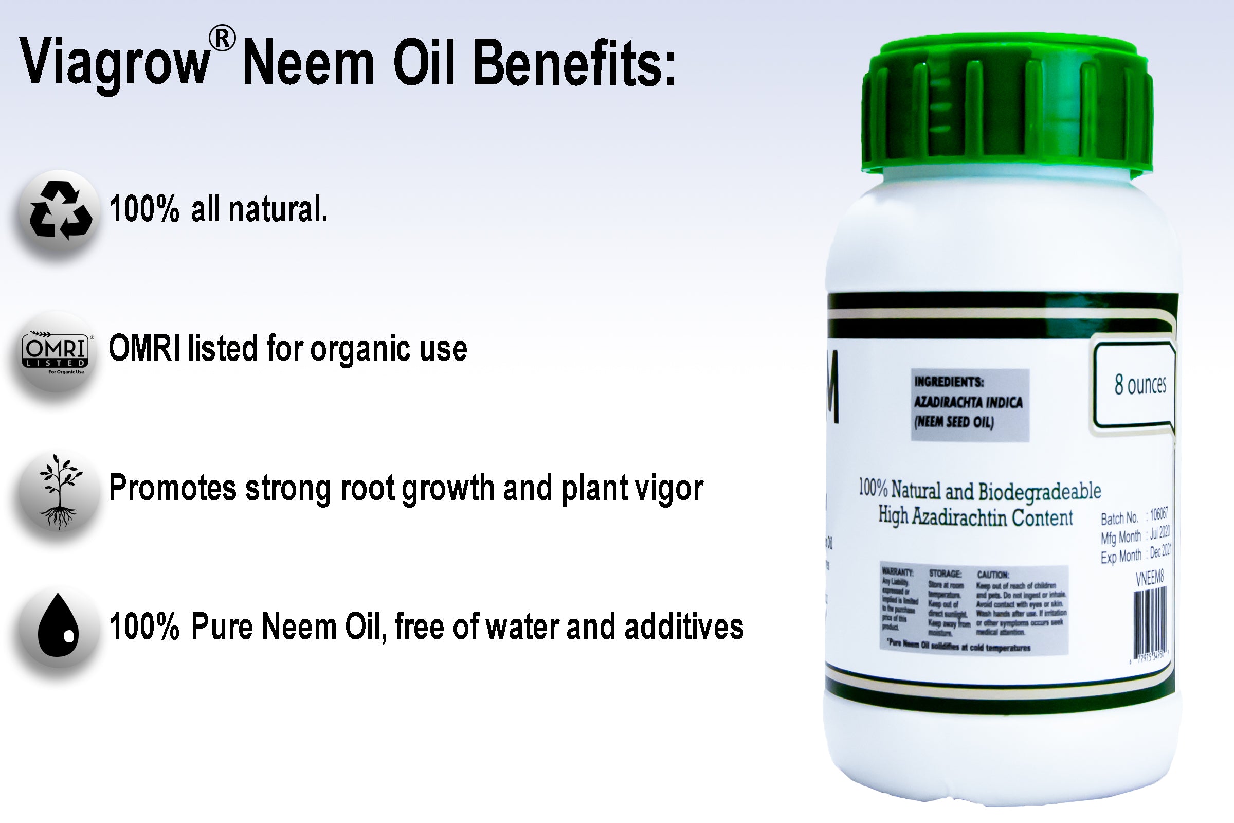 Viagrow Cold pressed Neem oil seed extract, 8oz / makes 12 gallons