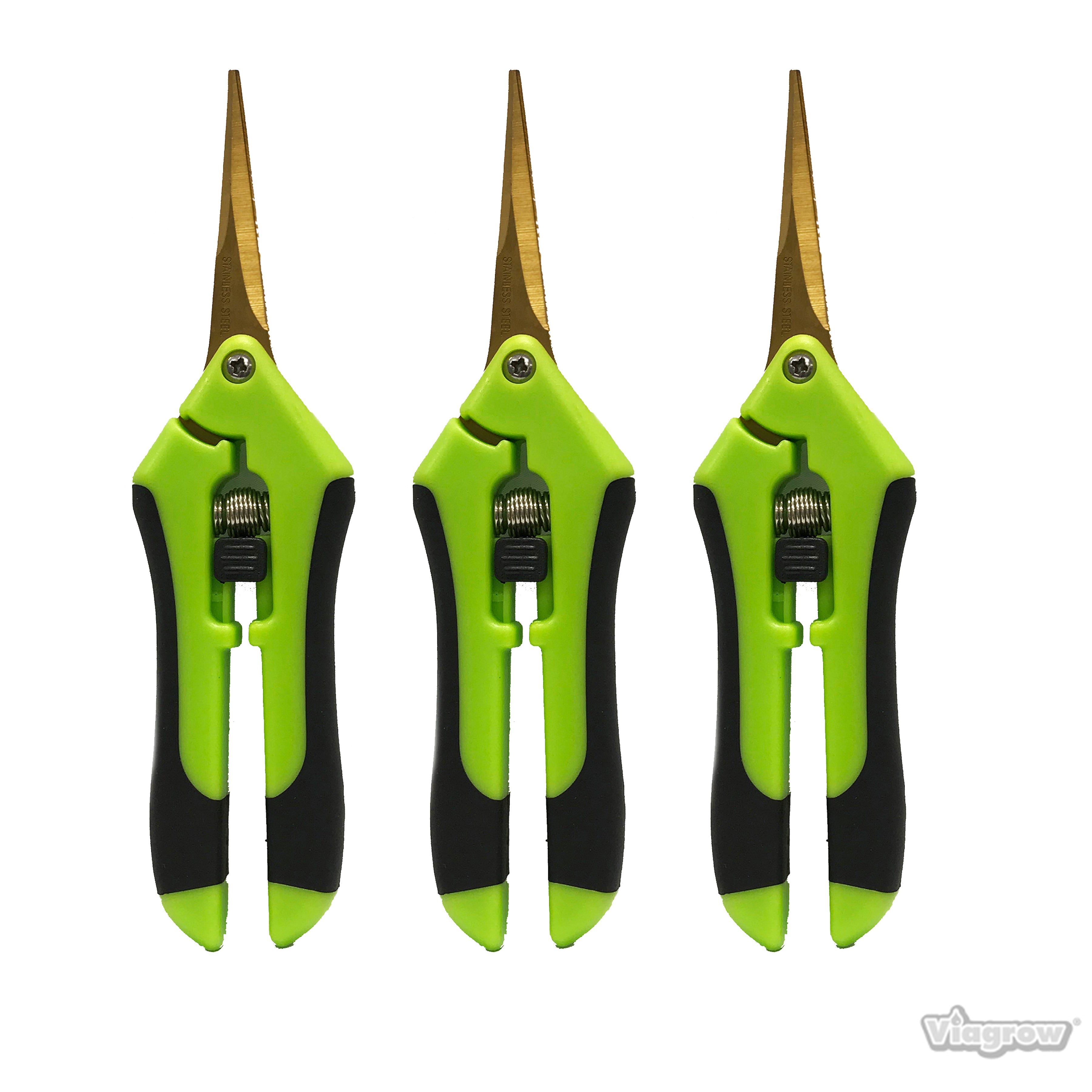 Viagrow Non Soft Grip Micro-Tip Pruning Snip Anti Resin Stick Shears, Curved 3-Pack