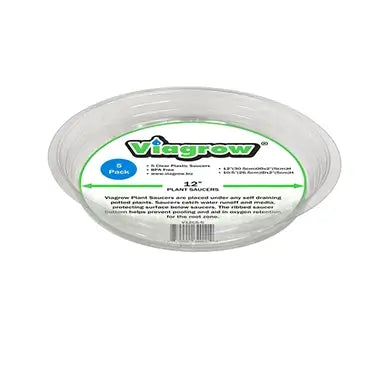 Viagrow Clear Plastic Saucer, 12 in, 5-Pack (Case of 12)
