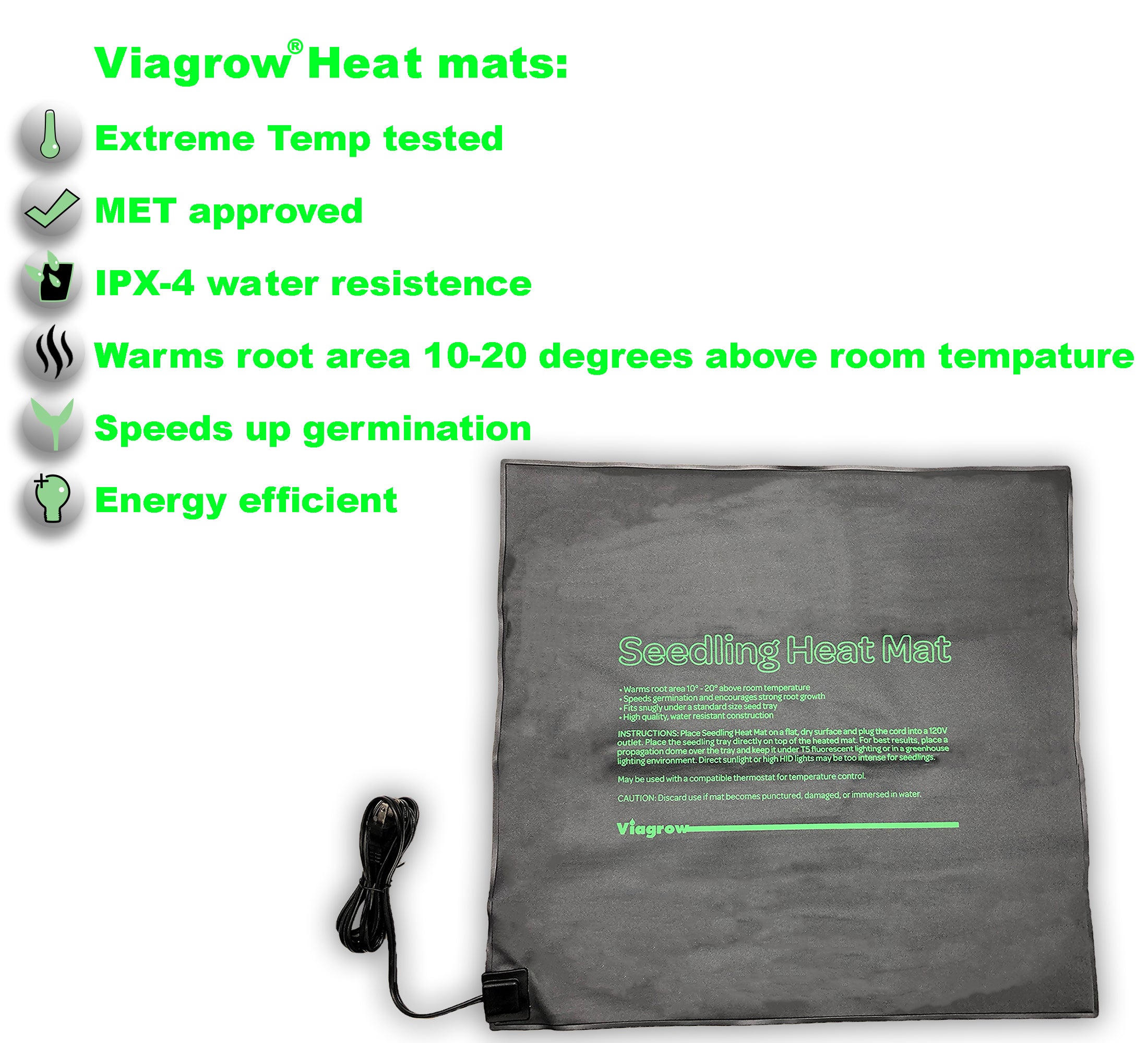 Viagrow Dual Tray, MET Standard Heat Mat and Thermostat, 20”20”