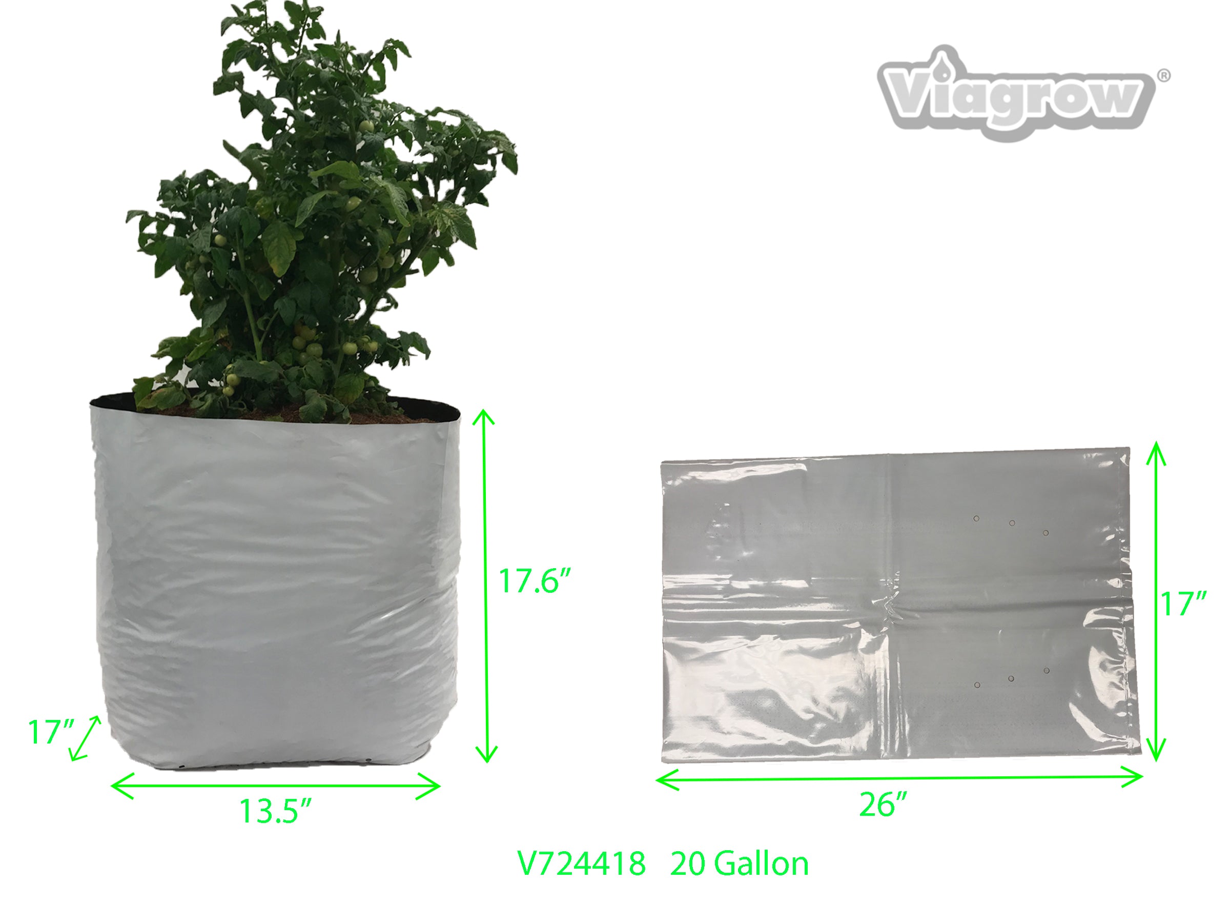 Viagrow 20 Gallon Plastic Grow Bag, 100 Pack
