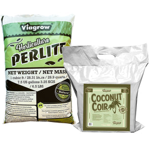 Viagrow Coir plus perlite, Viagrow 5KG coir block w/ 1 cubic ft horticultural perlite. (Makes 3.4CF / 25.4 gallons / 101 QTS)