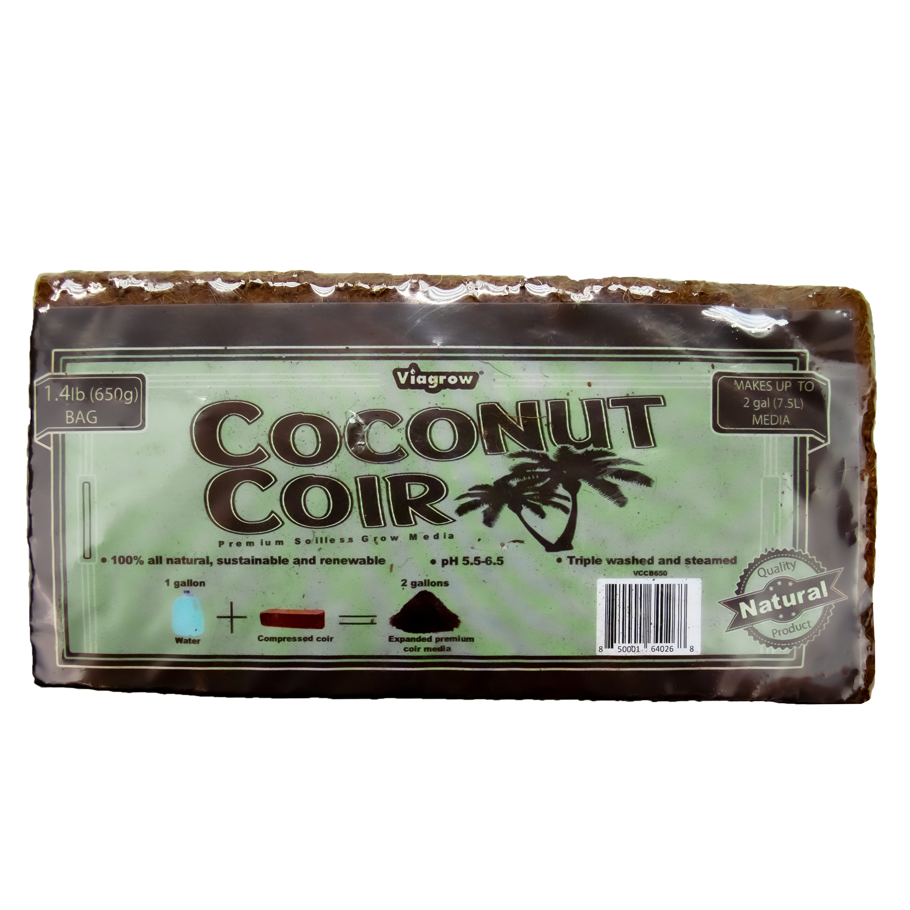 1.4 lbs. 650g Premium Soilless Coconut Coir Brick Grow Media (Pallet 900 units)