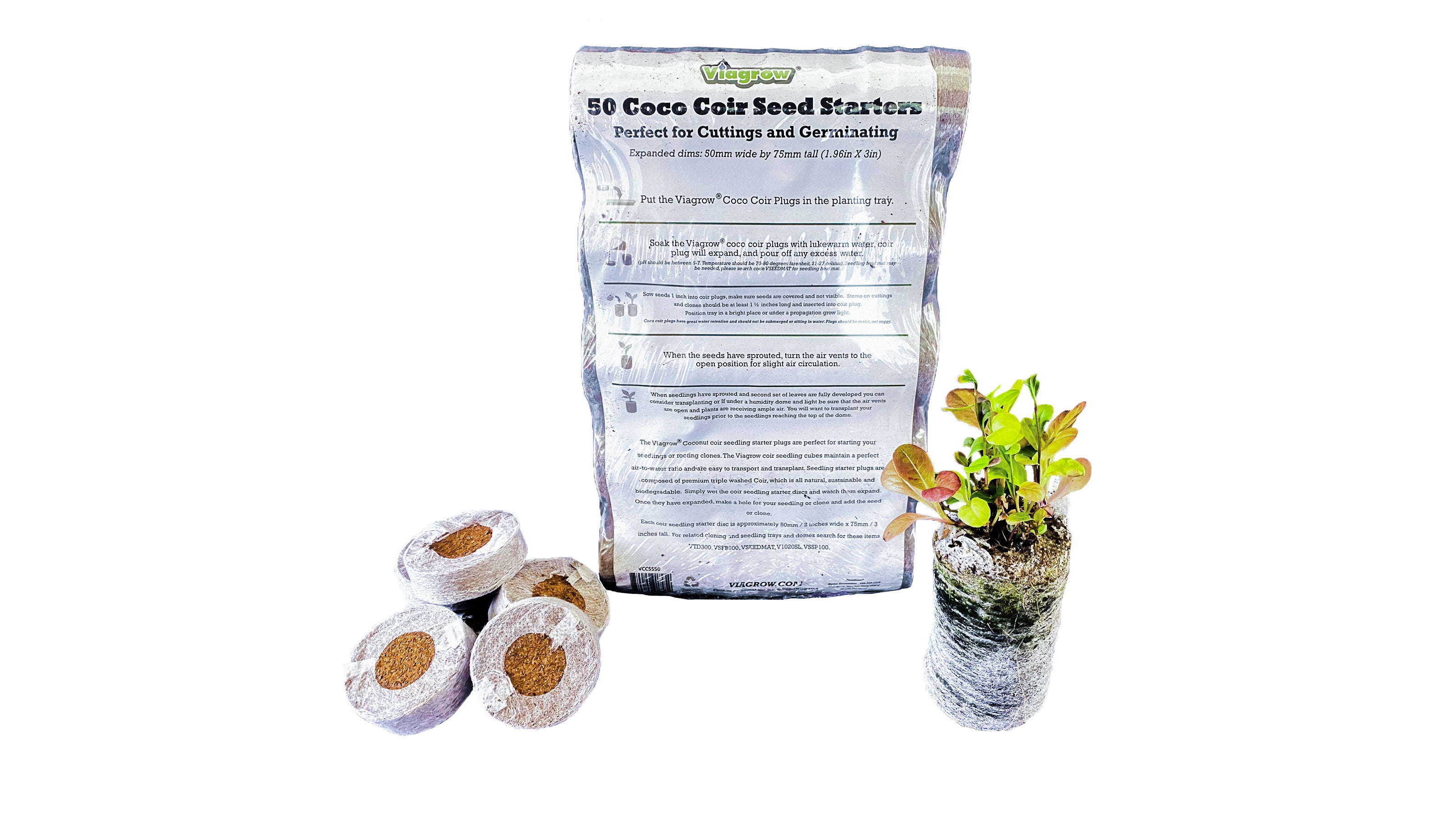 Viagrow Coco Coir Seed Starter Plugs, Sustainable, Expandable Coco Discs  50mm, 50-Pack – Viagrow