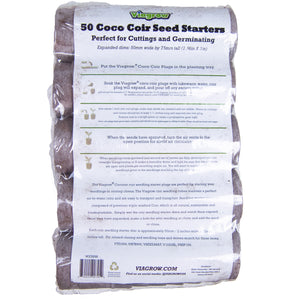 Viagrow Coco Coir Seed Starter Plugs, Sustainable, Expandable Coco Discs 50mm, 50-Pack