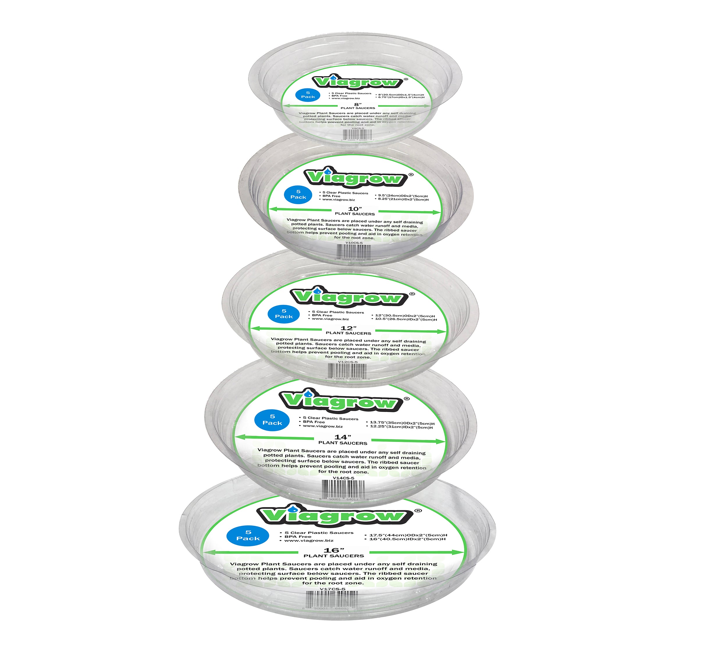 Viagrow Plant Saucers for Indoor & Outdoor 25 Pack, Multi-Pack, 25, Clear