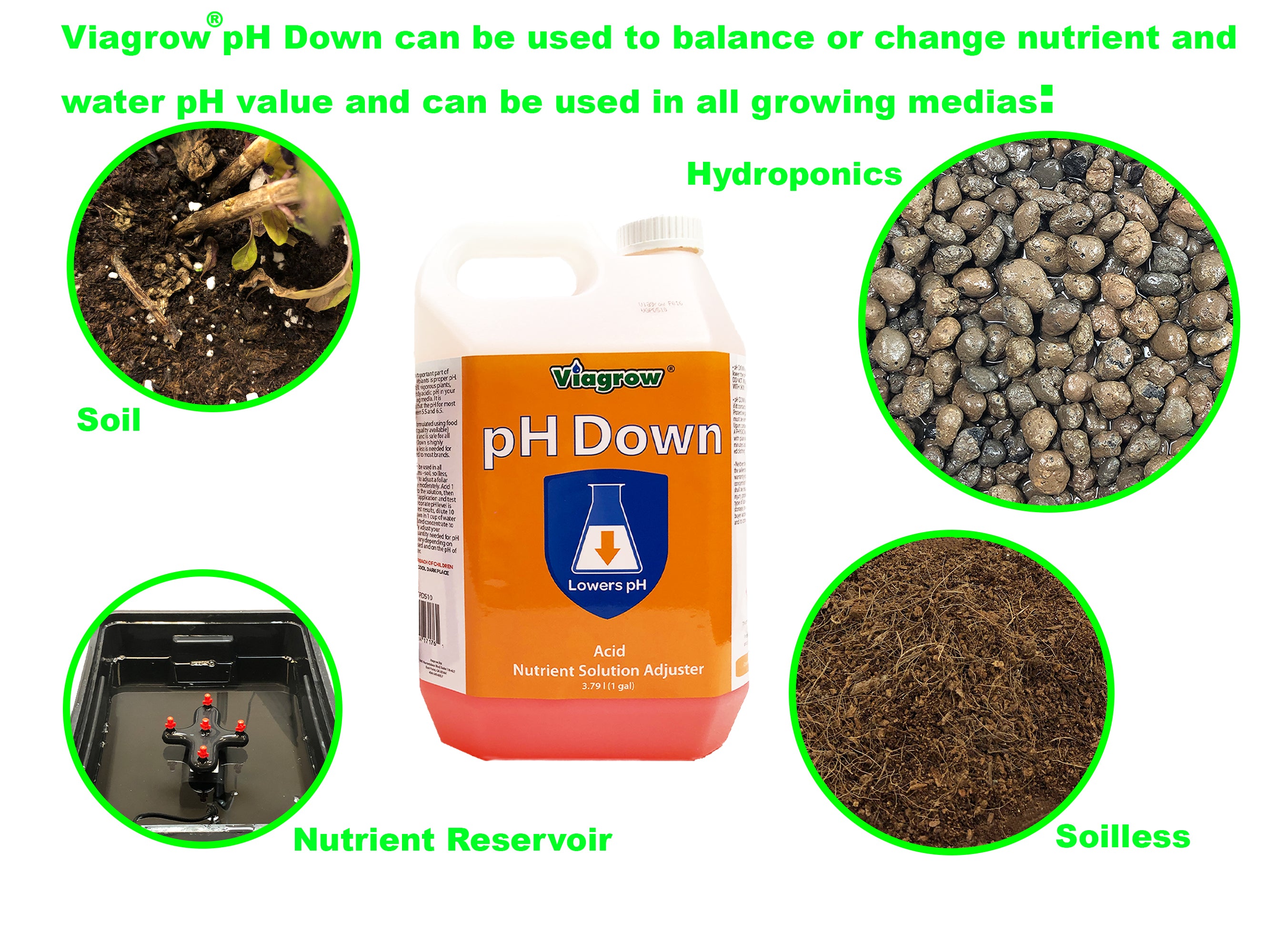 Viagrow pH Solution, Liquid Down Gallon, Clear