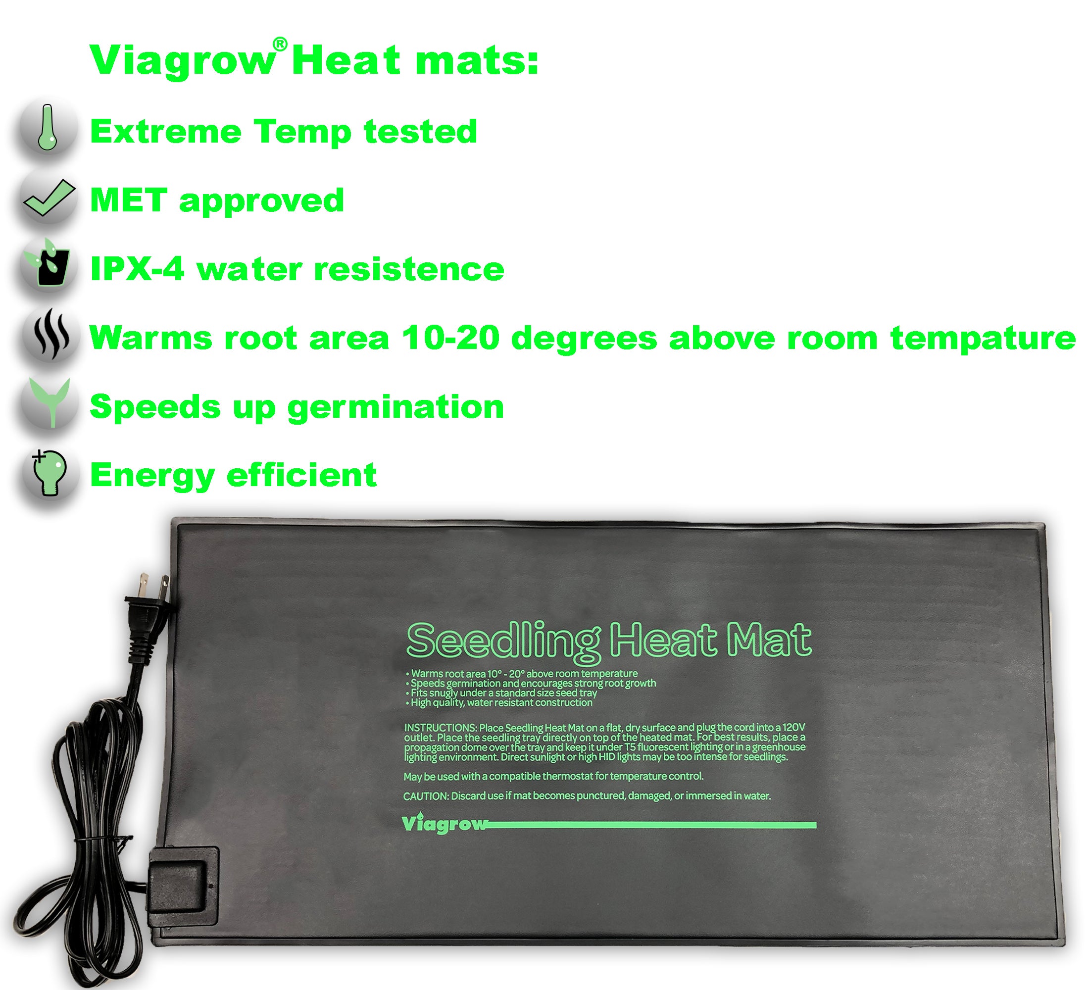 Viagrow Single Tray, MET Standard Heat Mat and Thermostat, 20”8”