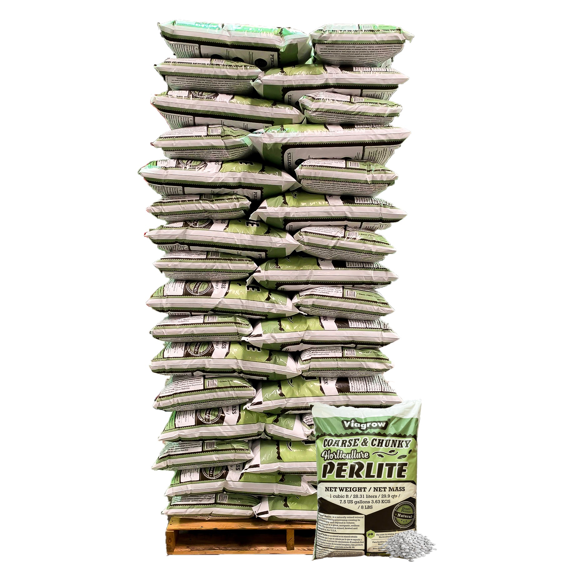 Viagrow Perlite Coarse and Chunky Grade, 80 Bags, 1 cubic ft / 29.9 quarts / 28 liters / 7.5 gallons / 3.63KG