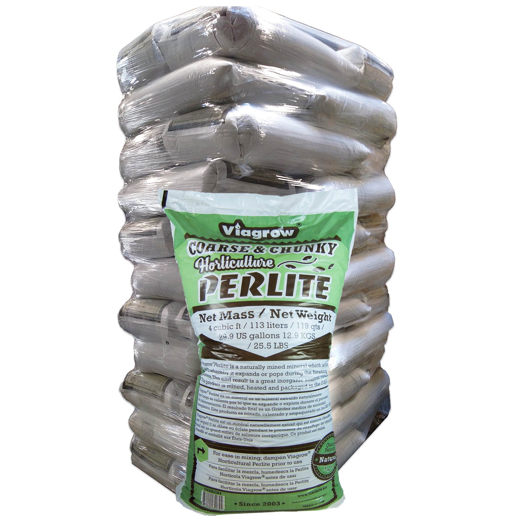 Viagrow Perlite Coarse and Chunky grade, 4 cubic ft, Pallet, 25 Bags