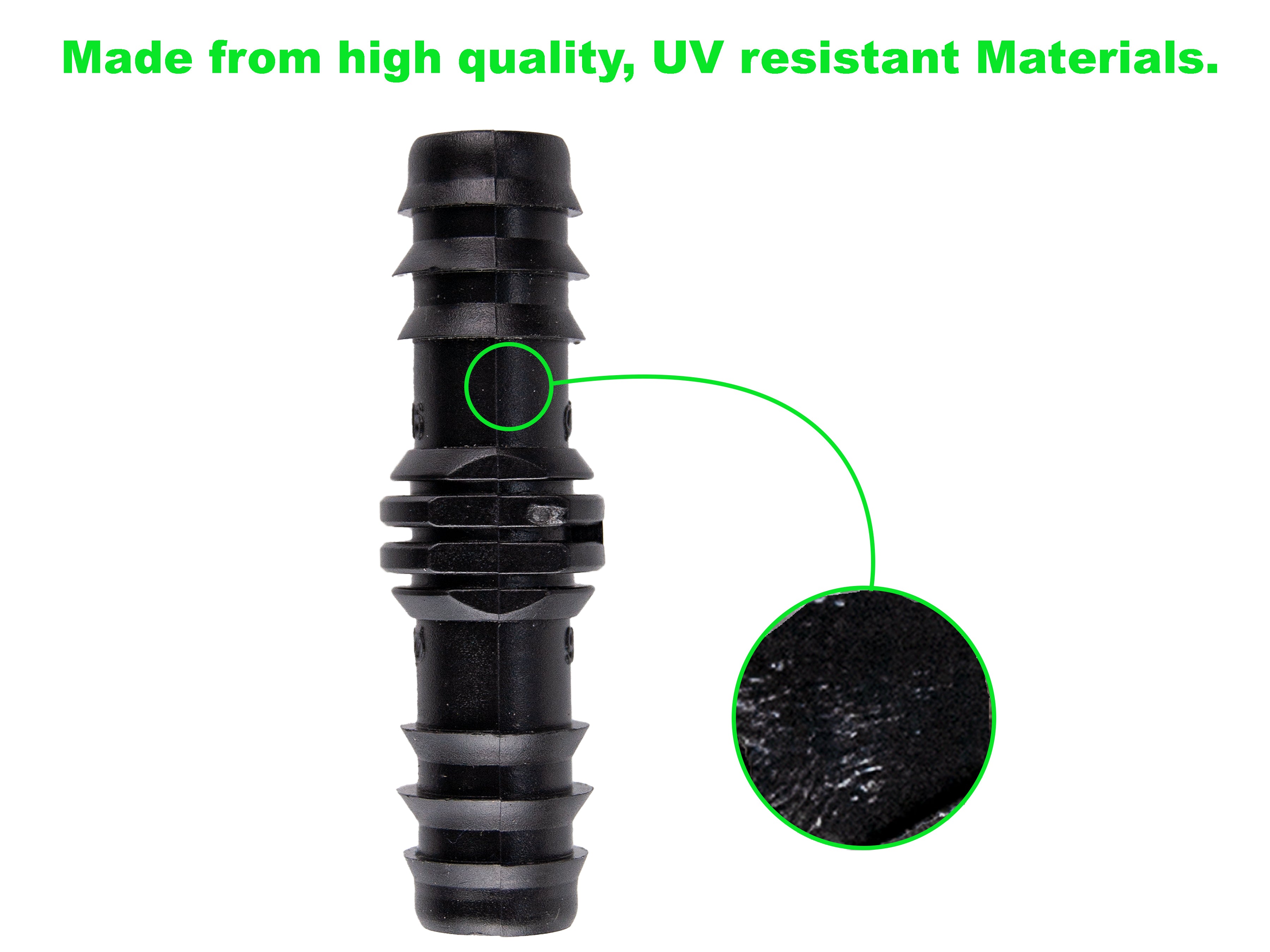 Viagrow Plastic Barbed Straight Connector’s Irrigation Fitting for ½ inch I.D, Black, Case of 6