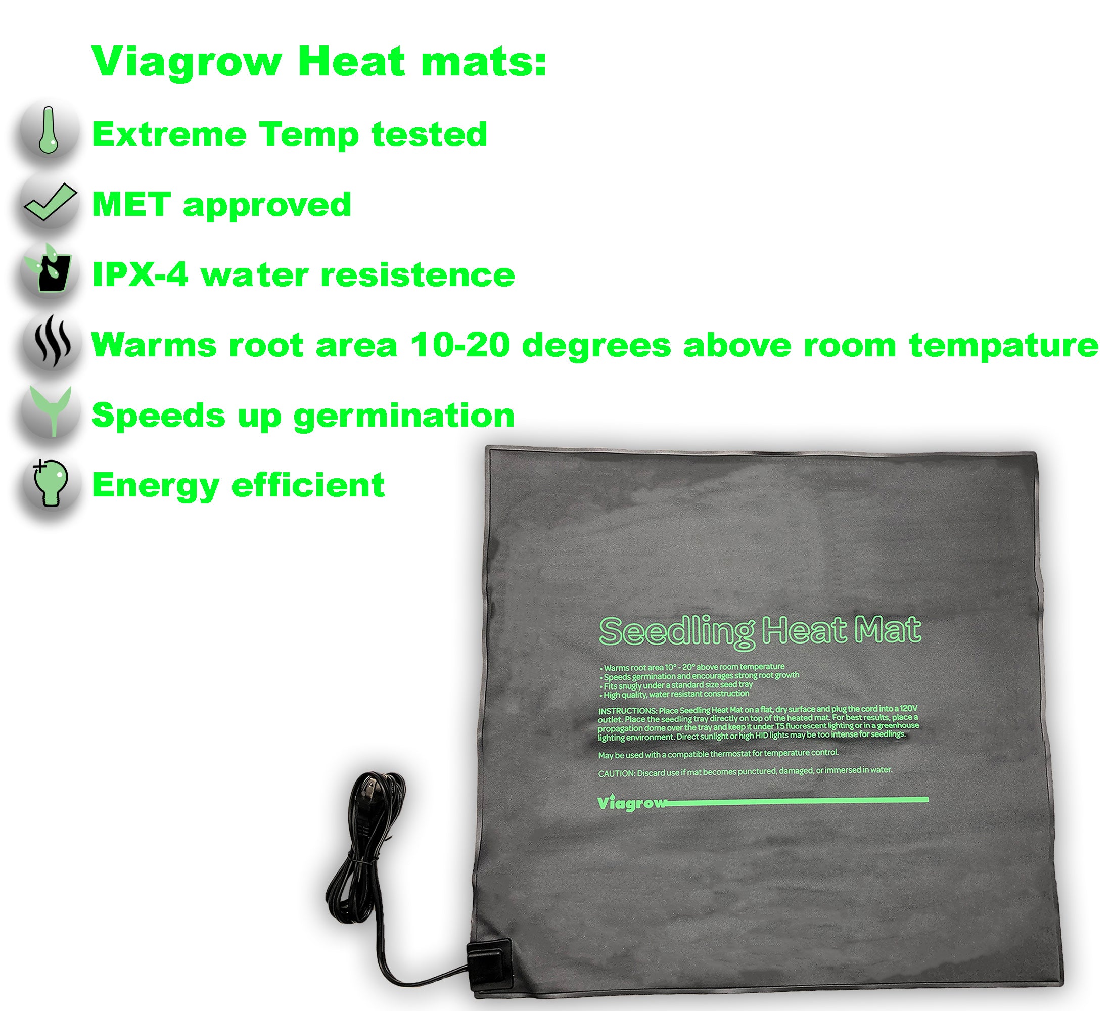 Viagrow Seed Propagating Seedling Heat Mat 20.5" x 20.5" (25 count)