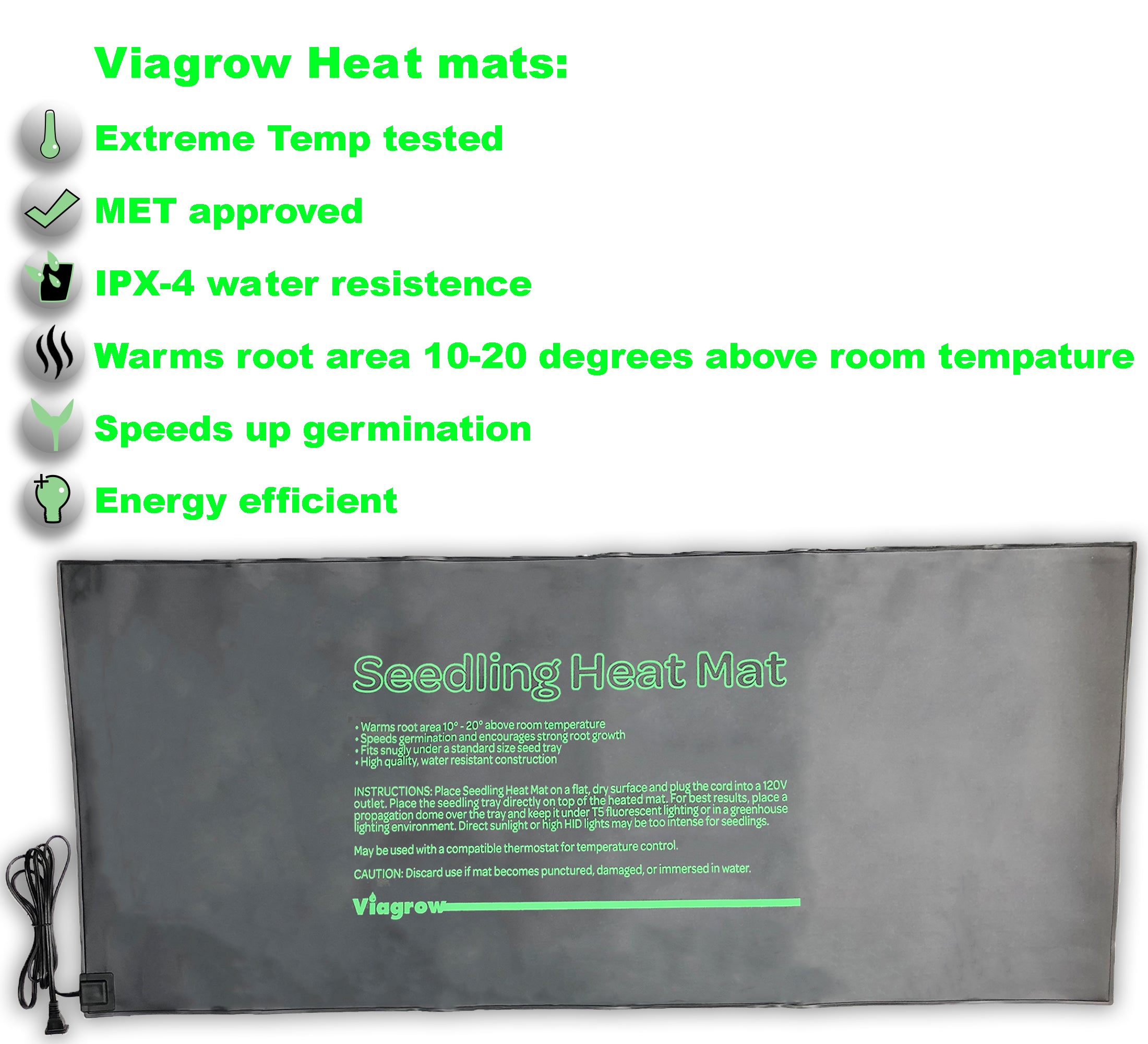 Alfombrilla térmica para plántulas de propagación de semillas Viagrow, 20.5 "x 48" (25 unidades)